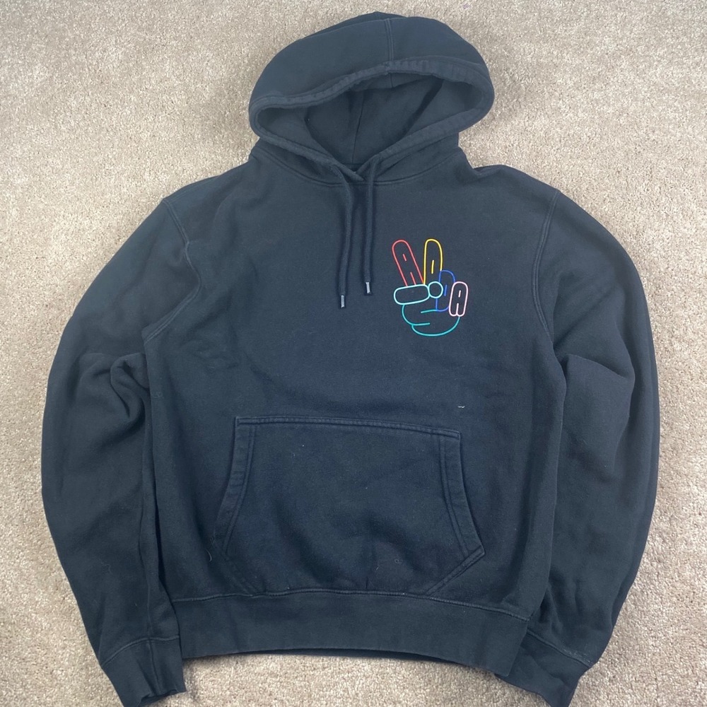 Adidas Originals Mens Black Peace Sign Graphic Hoodie Sweatshirt ATACAGIL‎ L